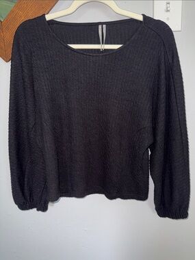 Anthropologie Black Textured Scoop-Neck Pullover